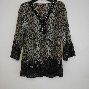 Signature by Larry Levine Leopard Print Blouse with Black Accents